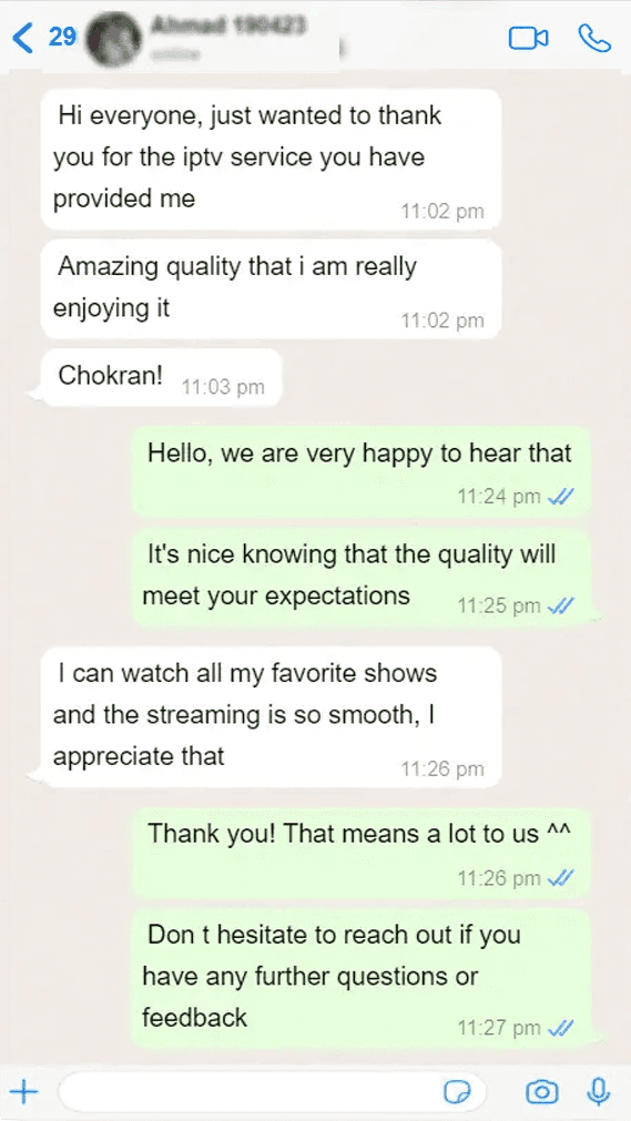 Customer WhatsApp review screenshot