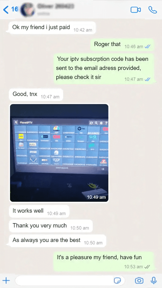 Customer WhatsApp review screenshot
